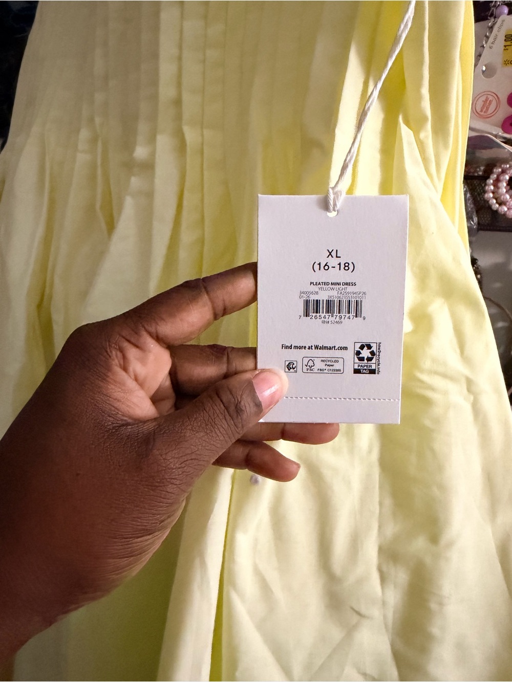 Pale Yellow Pleated A-Line Dress - Picture 4 of 4